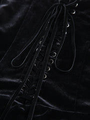 Velvet Ruffled Contrast Trim Pleated Tube Mini Dress