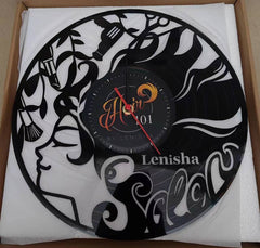Personalized Beauty Salon Wall Clock â€?Custom LP Record Design, Silent Quartz Movement