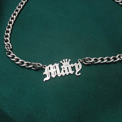 Old Script Crown Custom Name Necklace