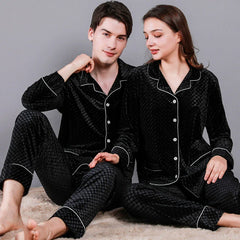 Luxury Textured Velvet Long-Sleeve Couple Pajamas