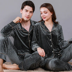 Luxury Textured Velvet Long-Sleeve Couple Pajamas