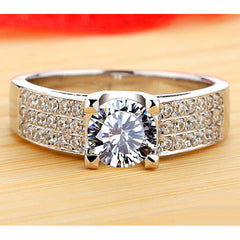 Engraved 1 Carat Lab Diamond Ring for Her - Platinum Plated