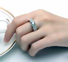 Engraved 1 Carat Lab Diamond Ring for Her - Platinum Plated