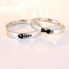 Custom Cat and Fish Wedding Bands for Him and Her