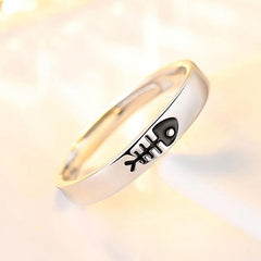 Custom Cat and Fish Wedding Bands for Him and Her