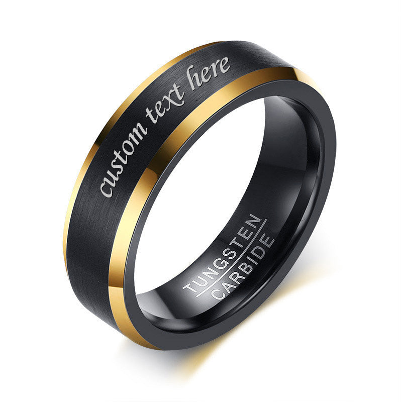 Engraved Mens Ring Black Tungsten