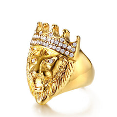 Engraved Lion Face Mens Ring Titanium