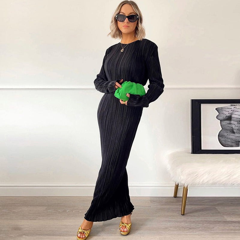 Elegant Bodycon Dress for Women O Neck Flare Sleeves Long Summer Dresses Holiday Vestidos
