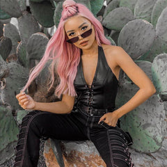 Hollow out crop PU small vest female
