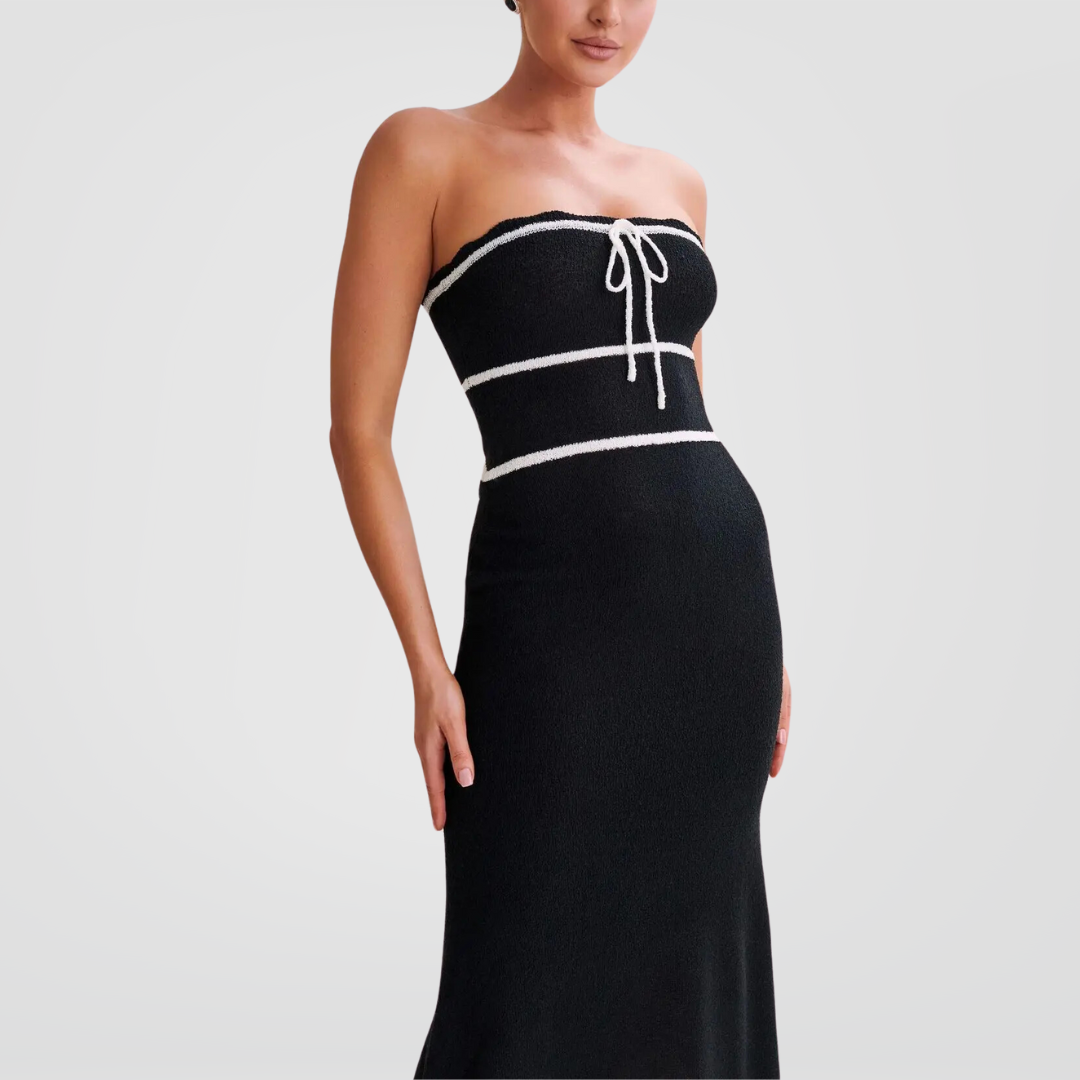 Black Bow Tie Knit Midi Dress