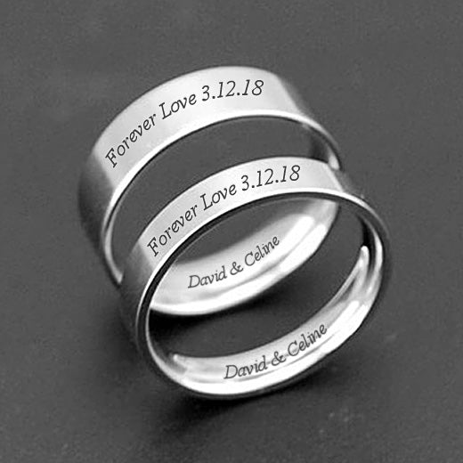 Engraved Couple Wedding Bands - Solid Stainless Steel
