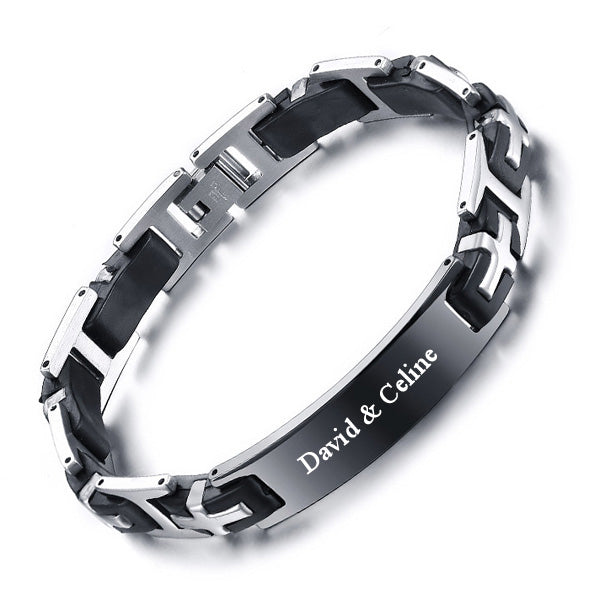 Engraved Mens Promise Bracelet Gift Silicone Black