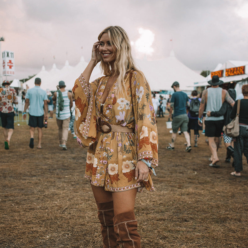 Women's Bohemian V-neck print dress