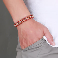 Engraved Mens Bike Chain Bracelet Stainless Steel Coffee