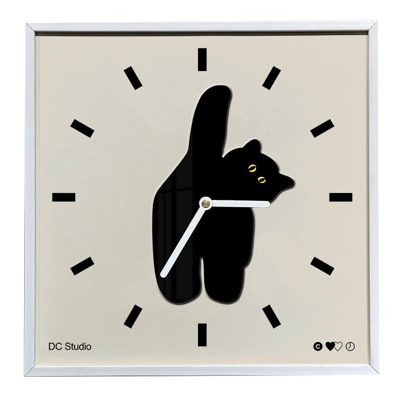 Midnight Muse Silent Square Cat Wall Clock â€?12"