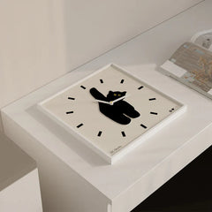 Midnight Muse Silent Square Cat Wall Clock â€?12"