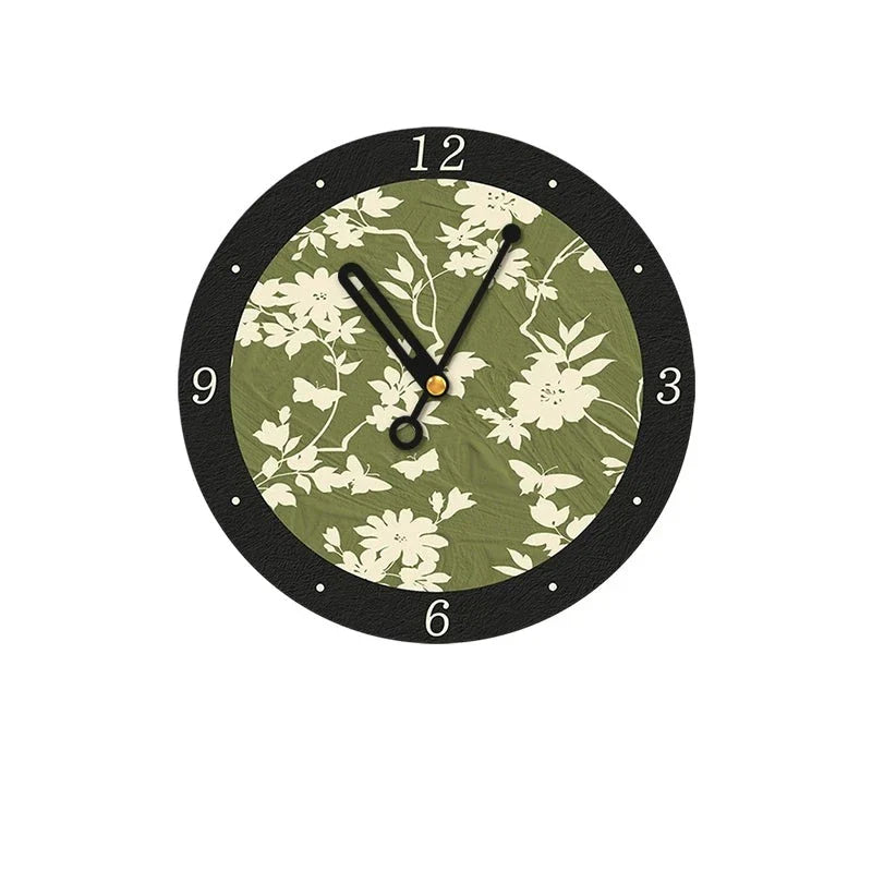 Art Deco Floral Silent Wall Clock â€?12" Canvas Print
