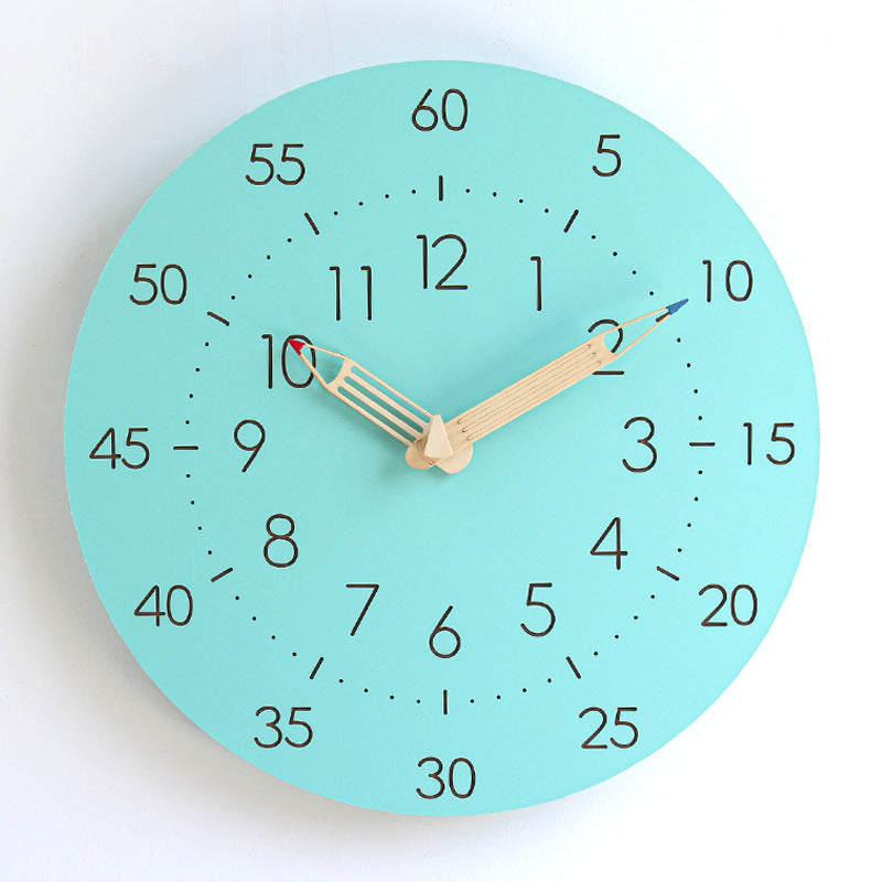 Learning Time Silent Kids Wall Clock â€?12" Pencil Hands (MDF)