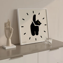 Midnight Muse Silent Square Cat Wall Clock â€?12"