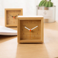 Wooden Square Silent Table Clock â€?Minimalist Bamboo (7cm)