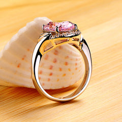 Personalized 3 Carat Oval Pink NSCD Ring for Her - 18K White Gold Plated Sterling Silver