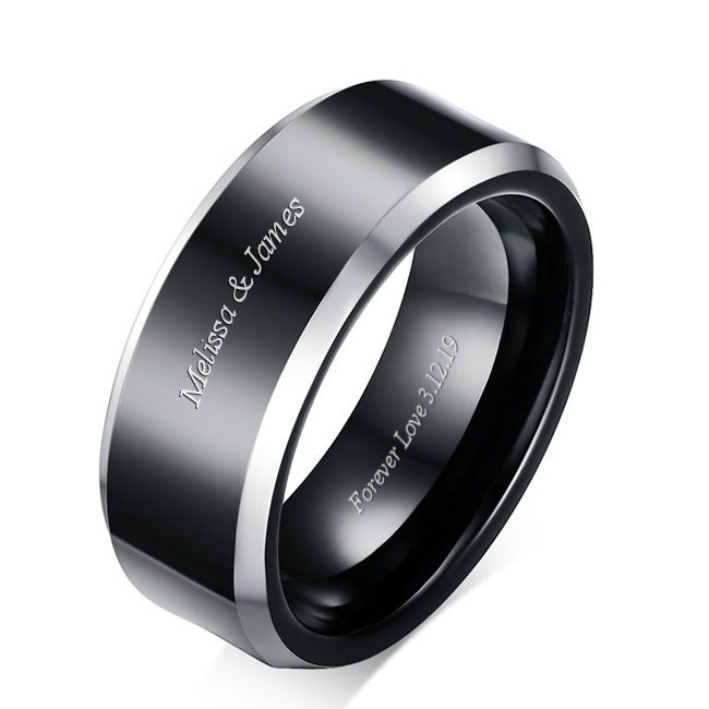 Black Personalized Mens Tungsten Ring - 8mm Wide
