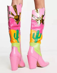 Patchwork Western Women Cowboy Boots Leather
