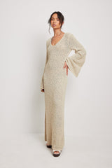 Woman Long Dress Elegant Fashion Knitted Plush Long Flared Sleeve Backles