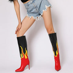 Stivale alto fiamme con tacco spillo donna