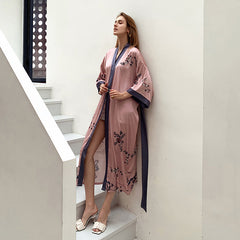 Pink Women's Light Luxury Silky Satin Kimono Robe