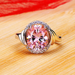 Personalized 3 Carat Oval Pink NSCD Ring for Her - 18K White Gold Plated Sterling Silver
