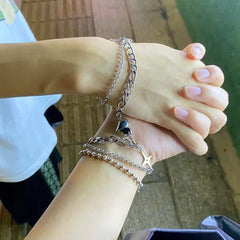 Engraved Magnetic Hearts Couple Chain Bracelets