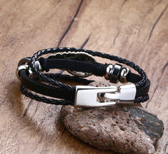 Engraved Angel Wing Mens Bracelet - Personalized Leather Gift