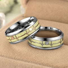Glow-in-the-Dark Heartbeat Promise Rings - Engraved Matching Set