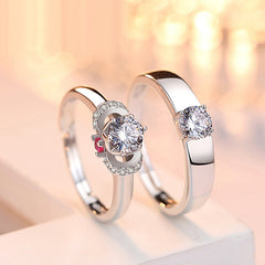 Couples CZ Sterling Silver Rings Set - Adjustable Size