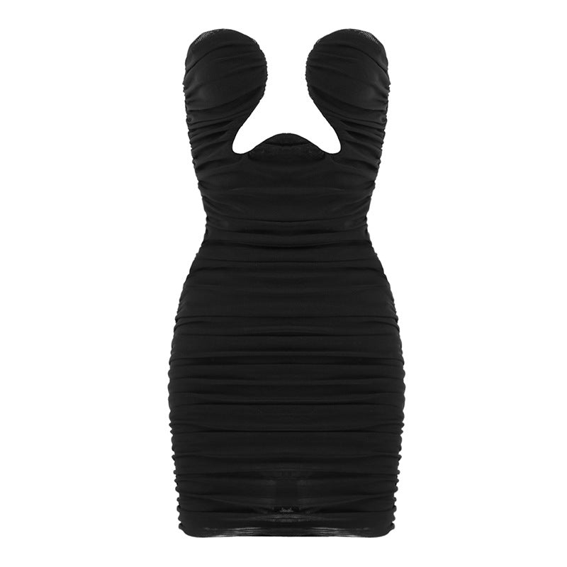 Black Signature Ruched Mini Dress