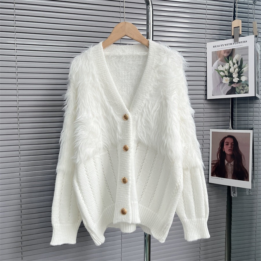 Winter Loose Fake Mink Fleece Patchwork Knitting Long Sleeve