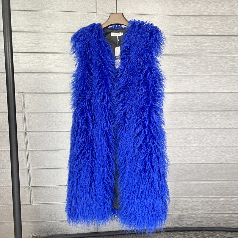 Women's Long Beach Wool Fur Vest