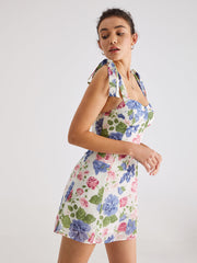 Sweetheart Floral Bloom Tie Strap Mini Dress