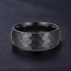 Engraved Hammered Mens Ring Black Tungsten 8mm