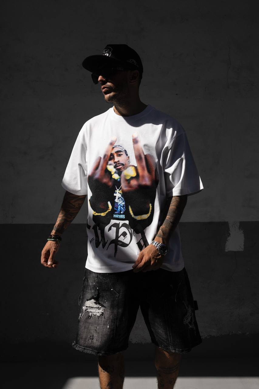 T-shirt oversize 2pac limited bianco