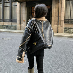 Women's ecological sheepskin motorcycle jacket