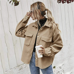 Lapel Single-breasted Thick Solid Color Shirt Woolen Cloth