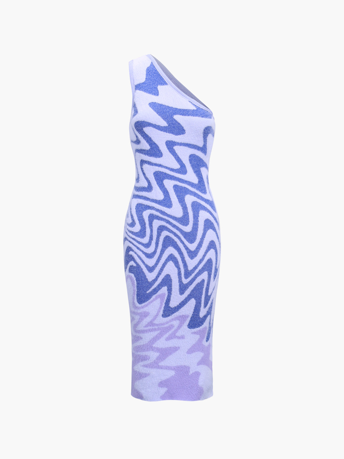 Violet Wavy Print One Shoulder Open Back Midi Dress
