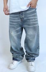 Jeans baggy denim con rotture uomo