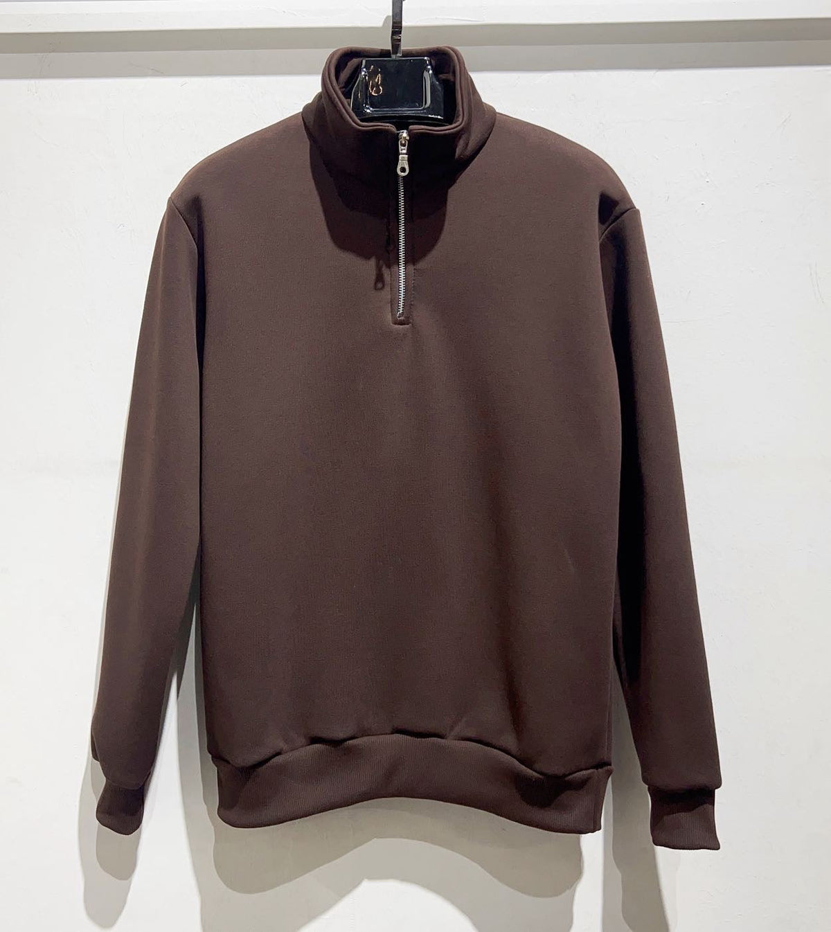 Felpa zip basic uomo marrone
