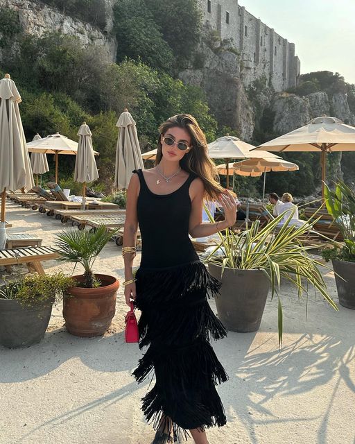 U-neck Sleeveless Backless Layered Tassel Midi Dress