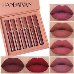 HANDAIYAN 6 Lip Gloss Set Not Easy To Dip Cup Matte Lip Gloss Set
