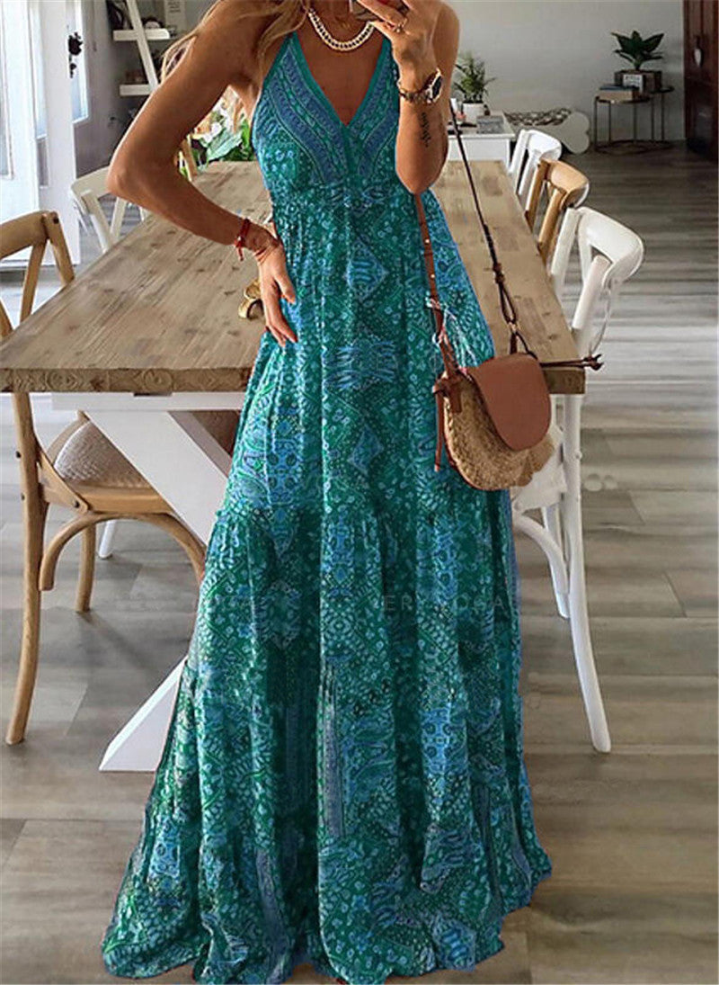 Strap bohemian print dress