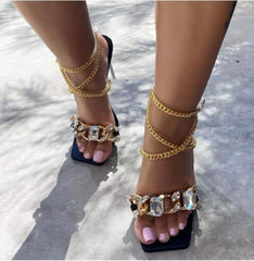 Snake Sandals High Heels Rhinestone Heel